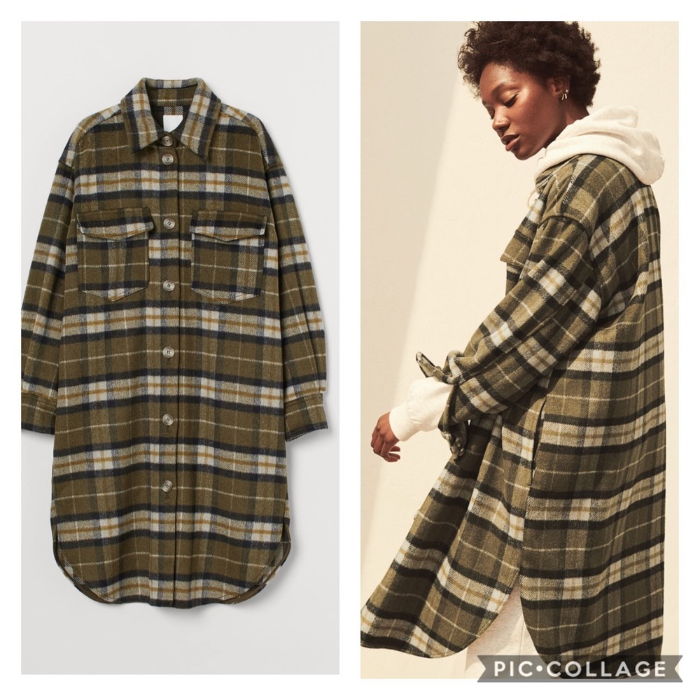 NWT H&M *Bloggers Fave* Green-Khaki Plaid Shacket - Picture 8 of 8